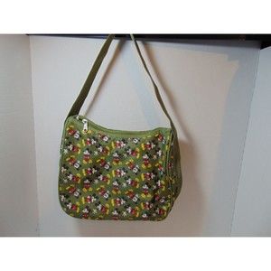 Disney Purse  Mickey Mouse Print Olive Green Rip Stop Nylon Inside Pkt ShoulderS